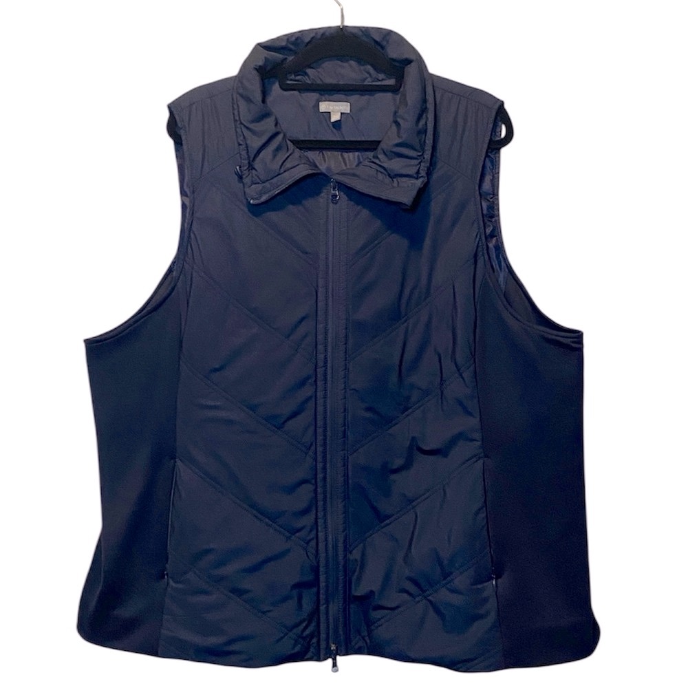 Talbots Vest Women's 3X PETITE Blue Chevron Quilted Sleeveless Zip Up Outdoor